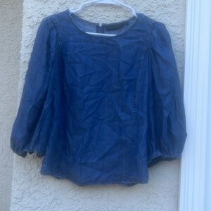 Karen By Simonsen Denim Lyocell Pleat Puff Sleeve Blouse Women's Size 6